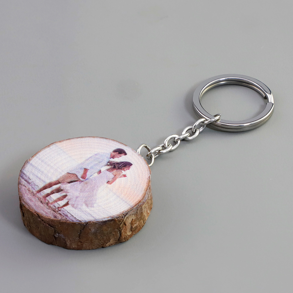 customized natural circular wood keychain with photo