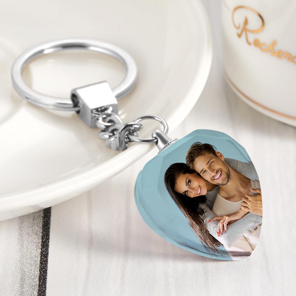 custom love shape crystal keychain with photo