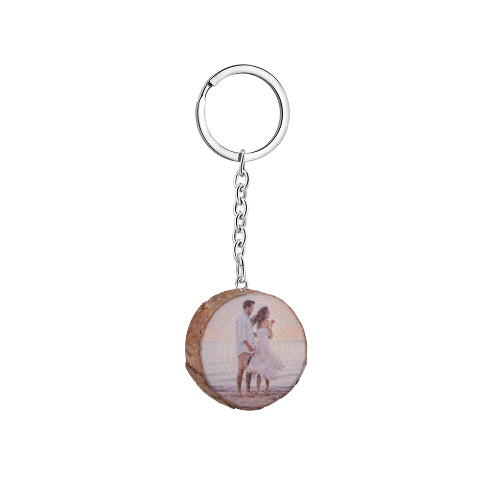 customized natural circular wood keychain with photo