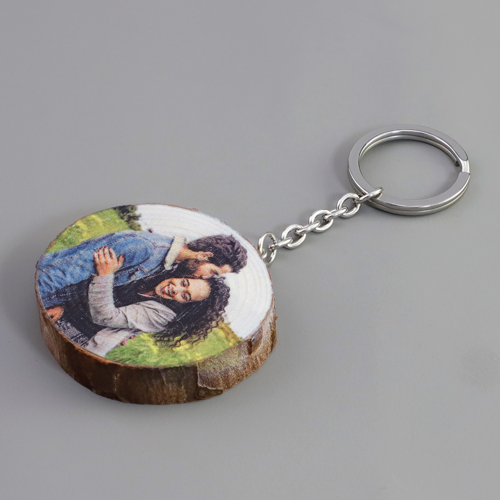 customized natural circular wood keychain with photo