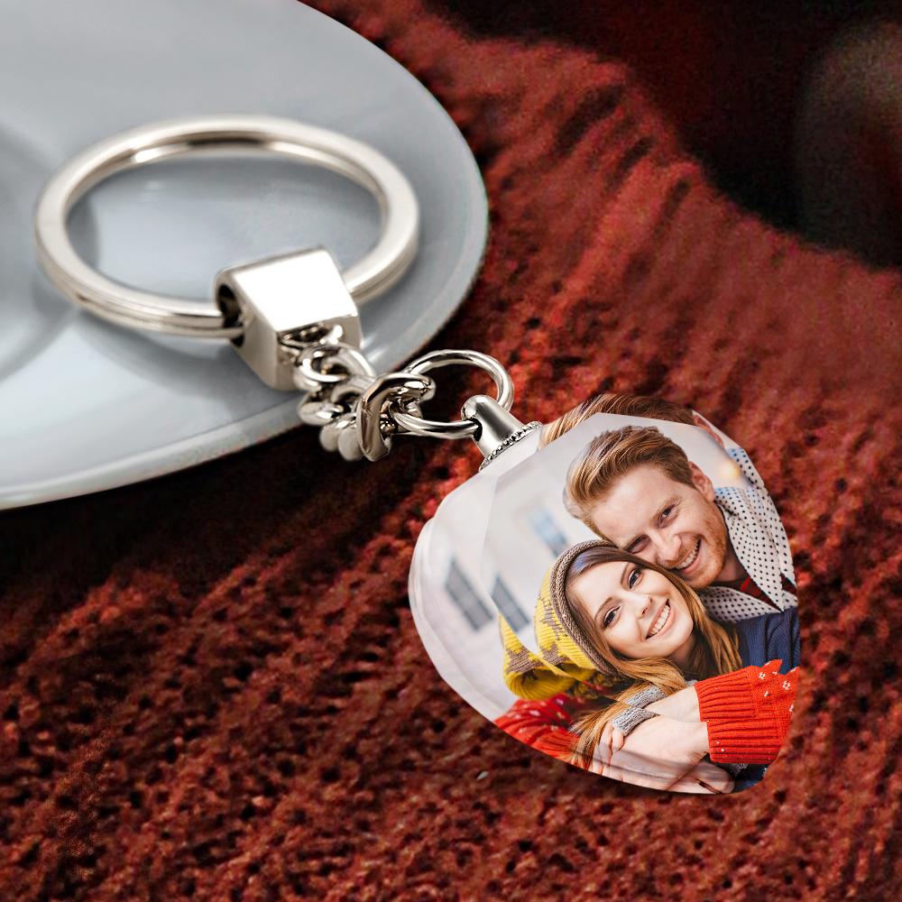 custom love shape crystal keychain with photo