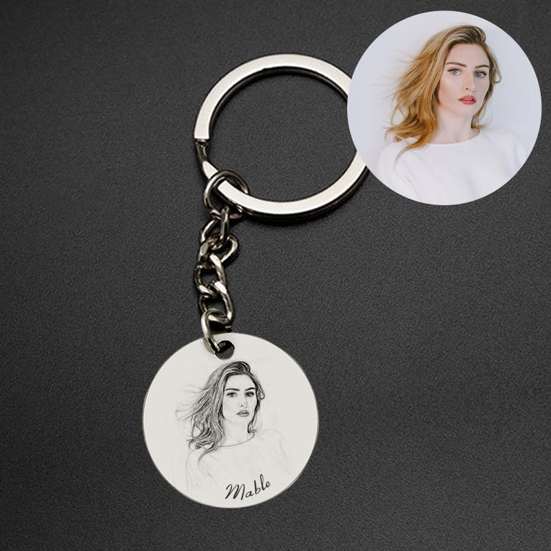 personalized sterling silver photo engraved keychain circle