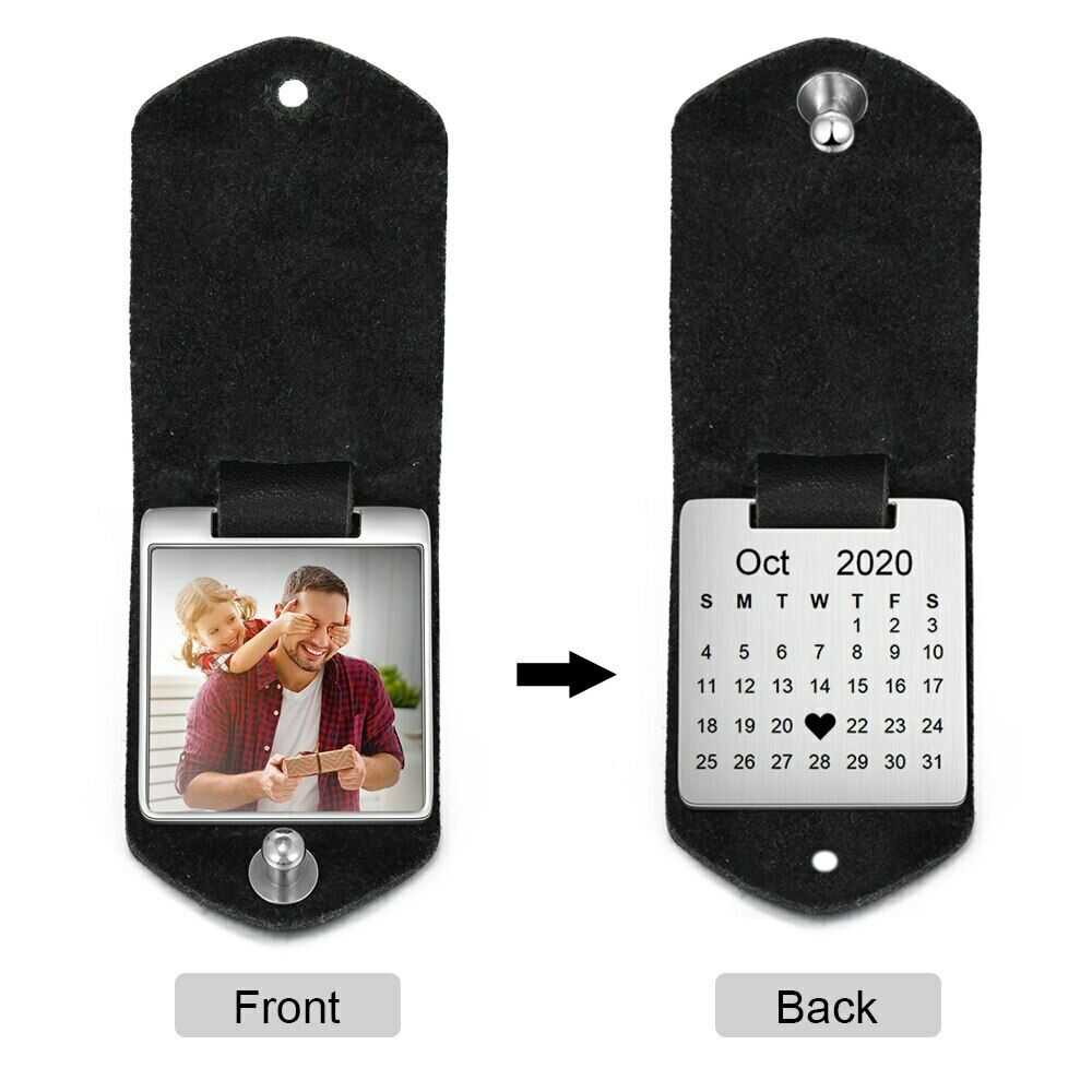 personalized leather photo keychain calendar engraved