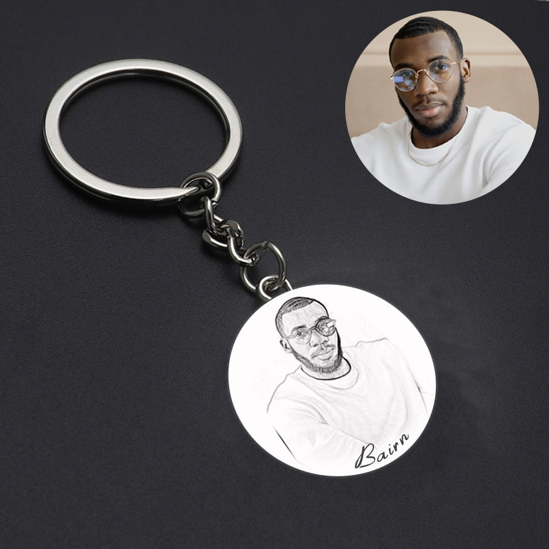 personalized sterling silver photo engraved keychain circle