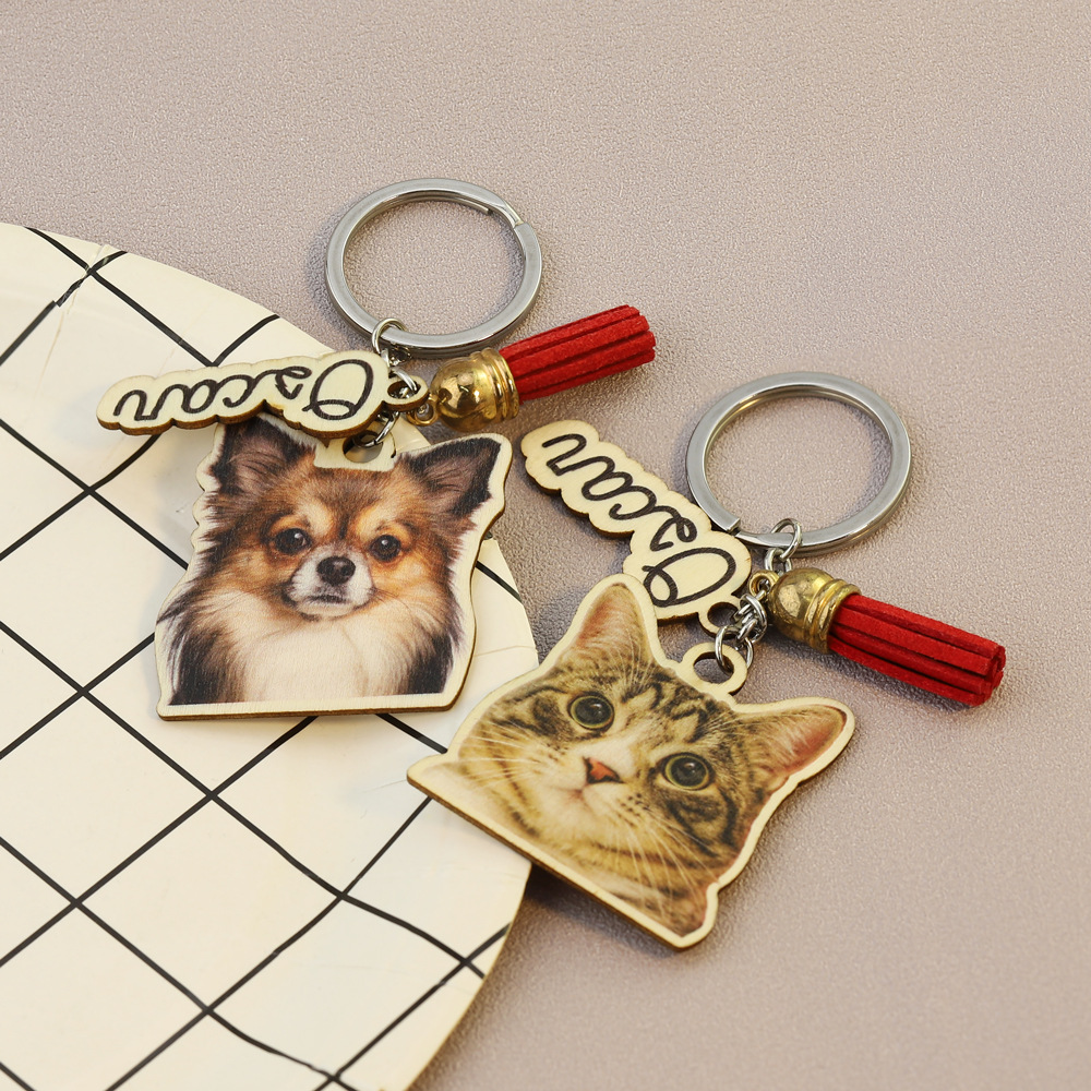 personalized pet photo wooden lifelike keychain dog and cat