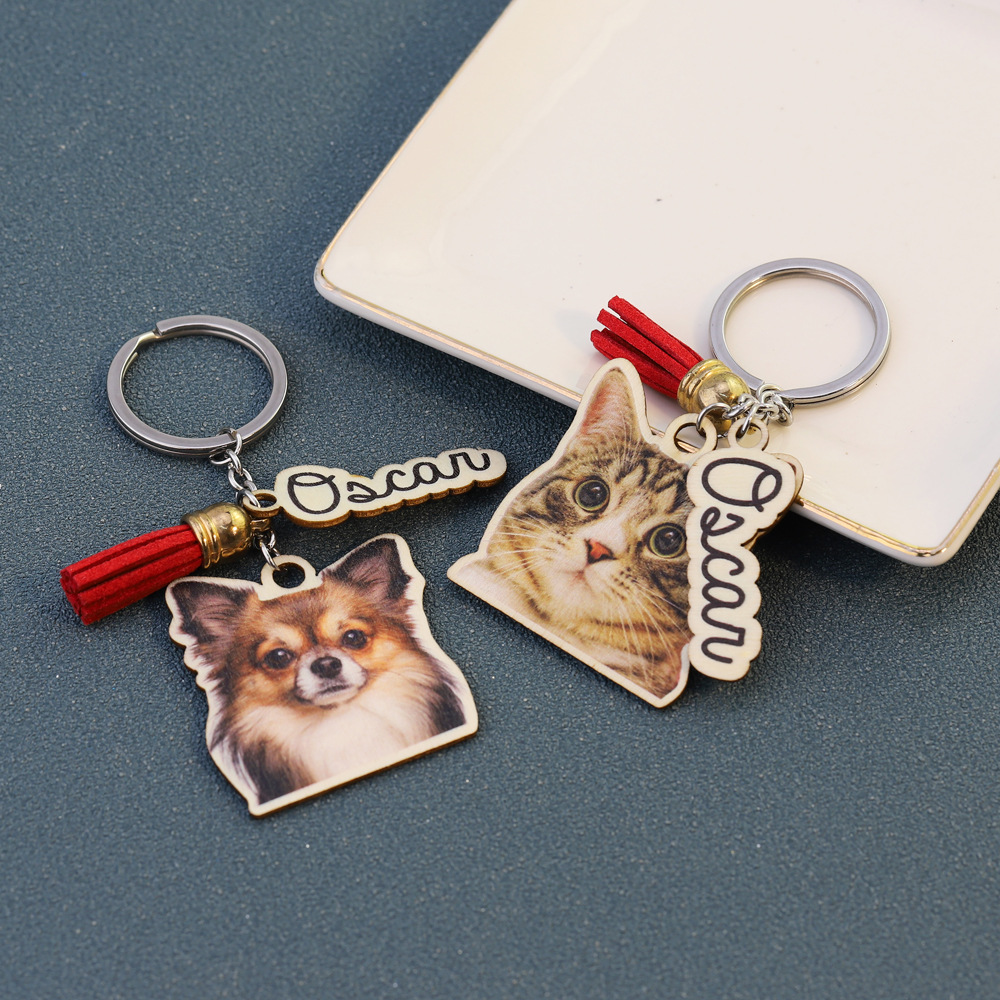 personalized pet photo wooden lifelike keychain dog and cat