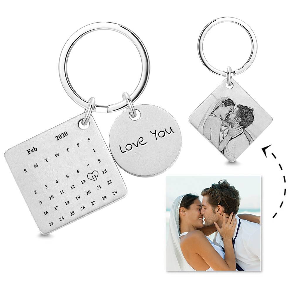 custom engraved calendar picture keychain anniversary gifts