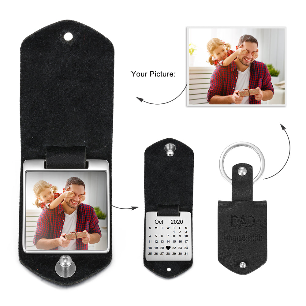 personalized leather photo keychain calendar engraved