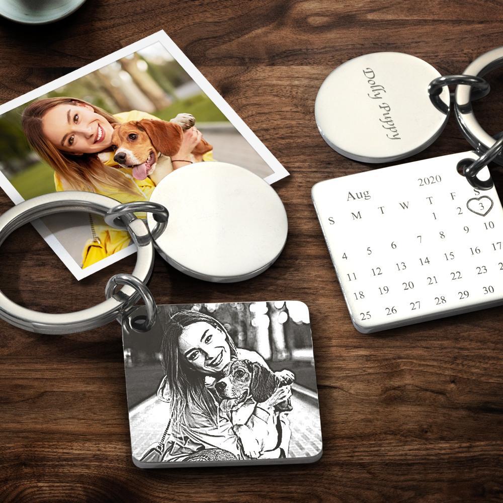 custom engraved calendar picture keychain anniversary gifts