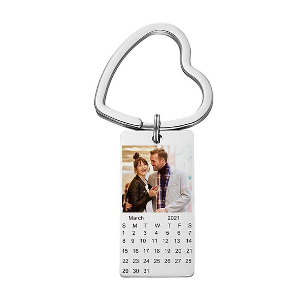 engraved calendar date photo keychain with personalized picture