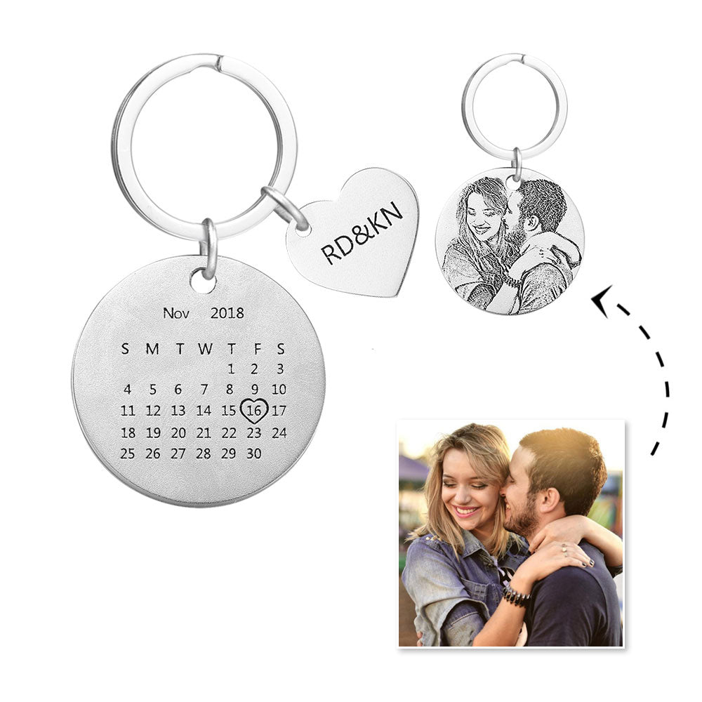 custom engraved calendar picture keychain anniversary gifts