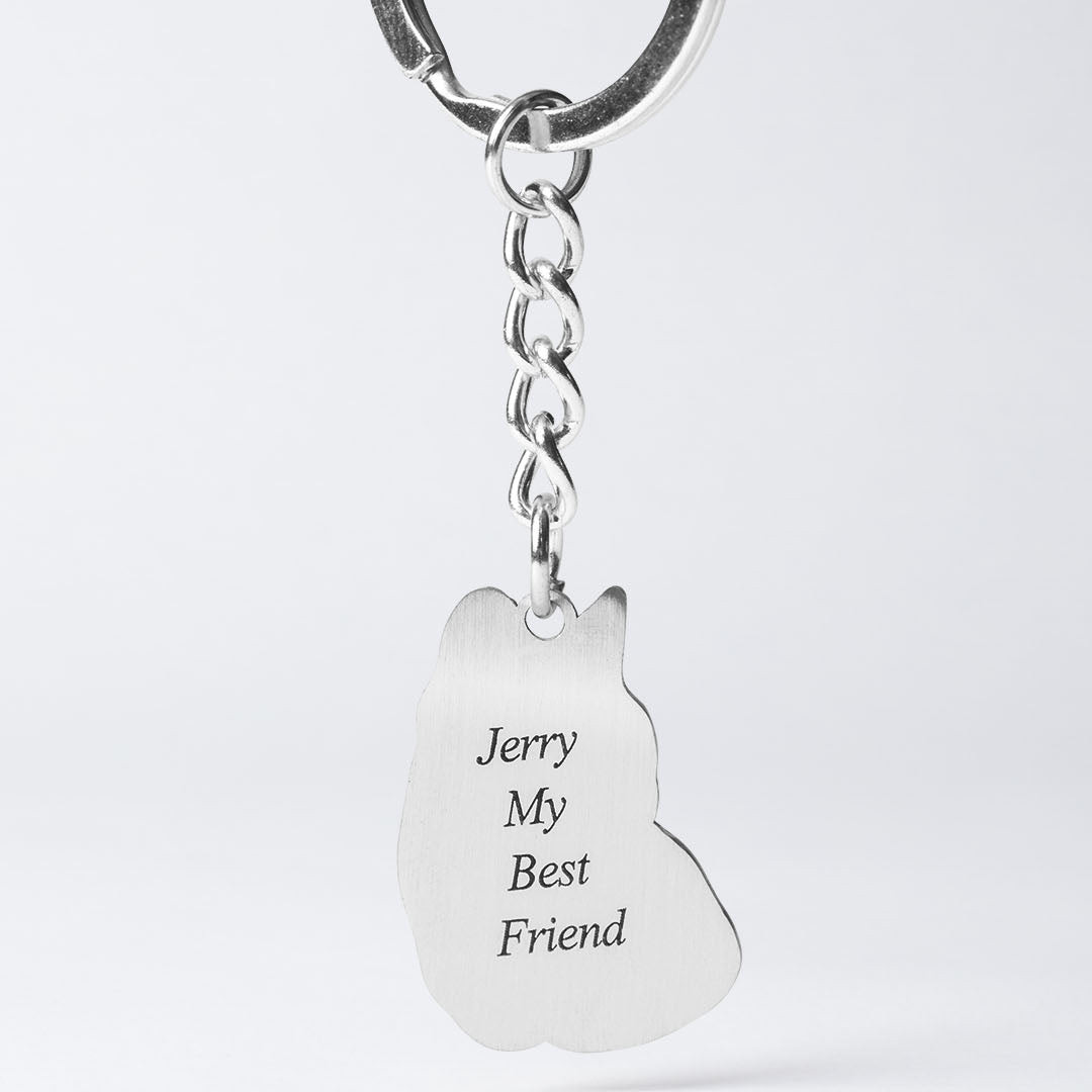 custom cat picture engraved sterling silver keychain