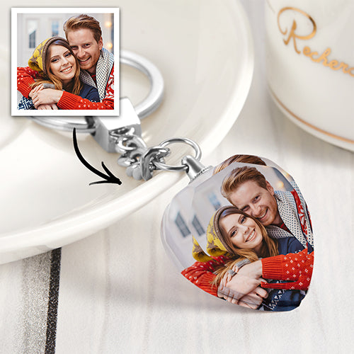 custom love shape crystal keychain with photo