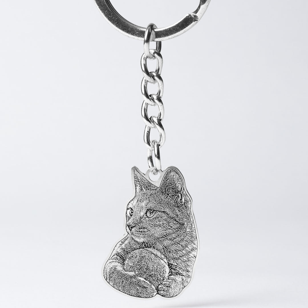 custom cat picture engraved sterling silver keychain