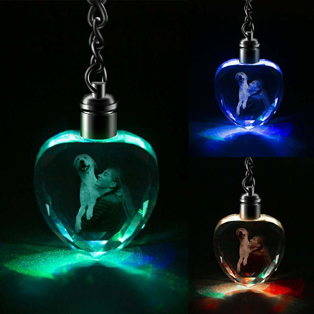 3d crystal laser engraved photo keychain