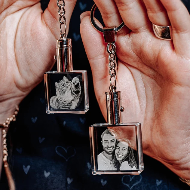 personalized 3d crystal photo keychain square