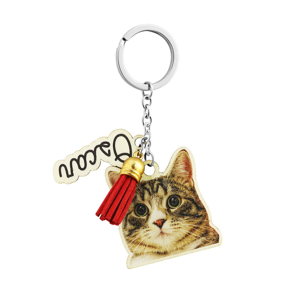 personalized pet photo wooden lifelike keychain dog and cat