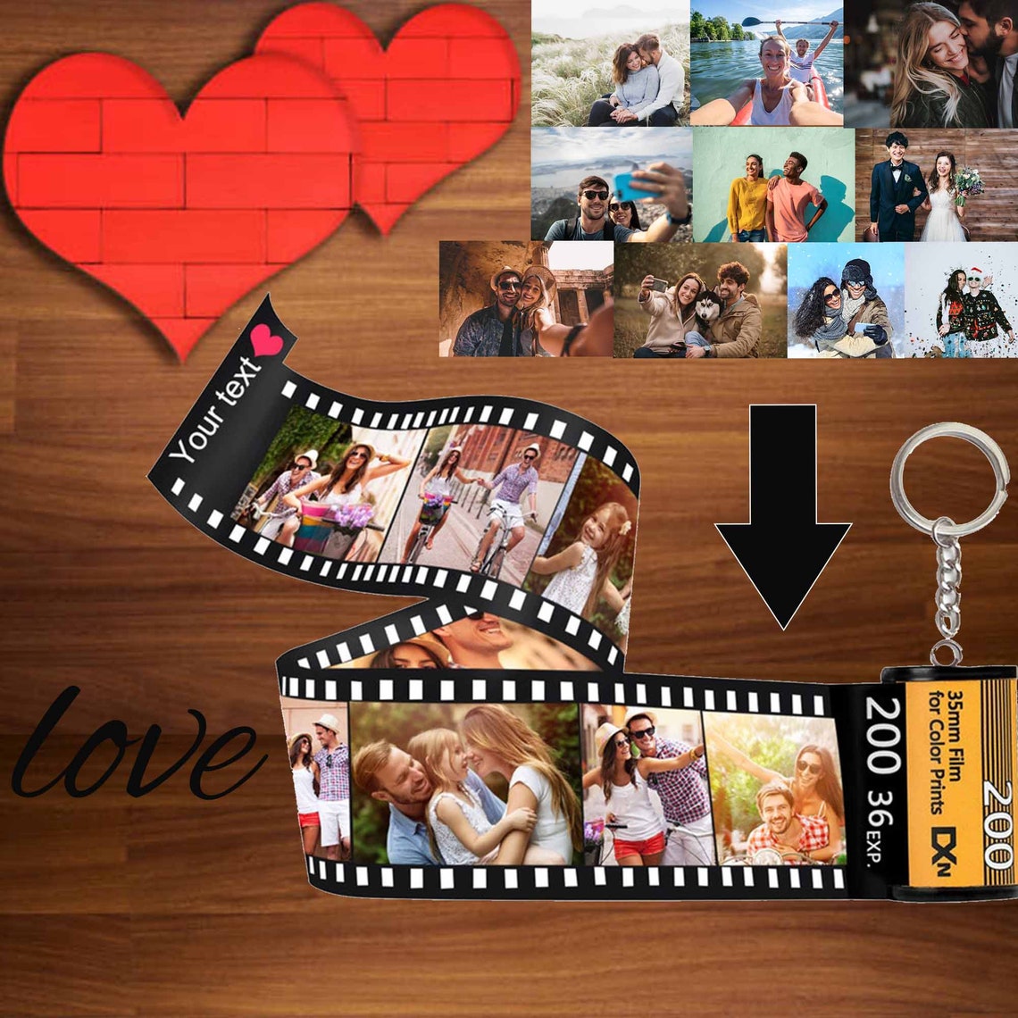 mother's day gifts personalized film roll keychain with text begin and end