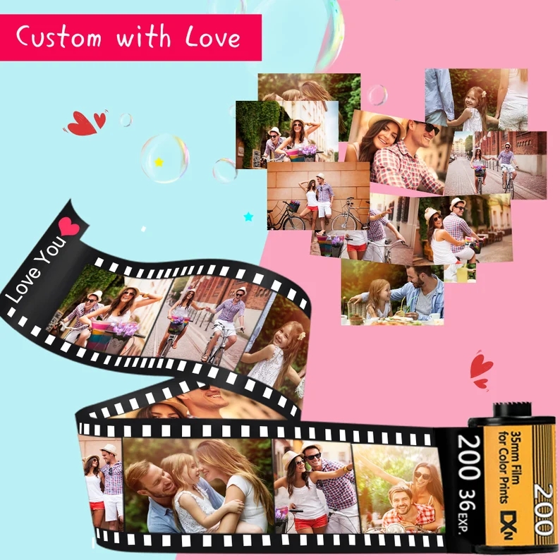 custom love memory photo reel keychain with message