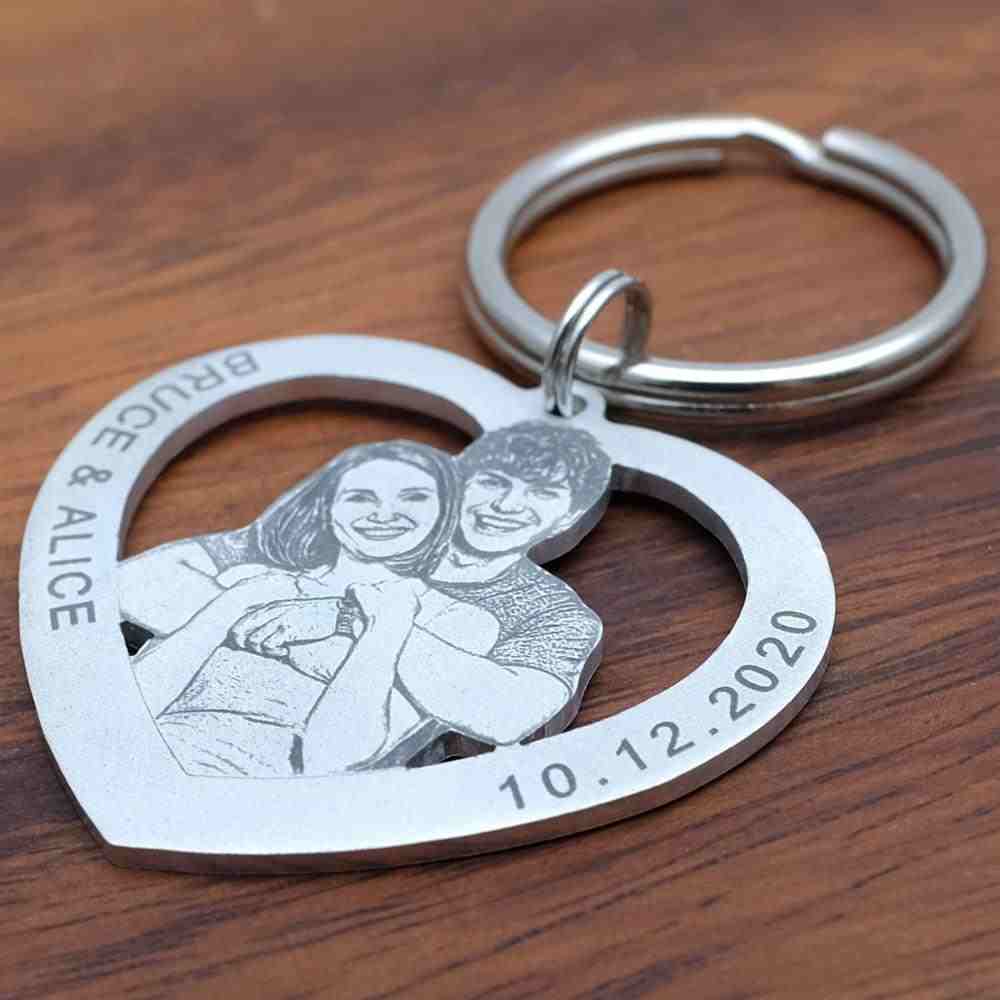 matching keychains for couples black and white photo