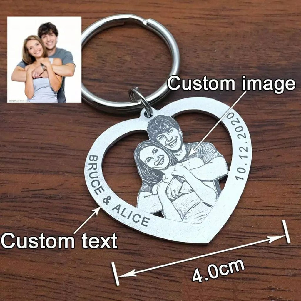 matching keychains for couples black and white photo