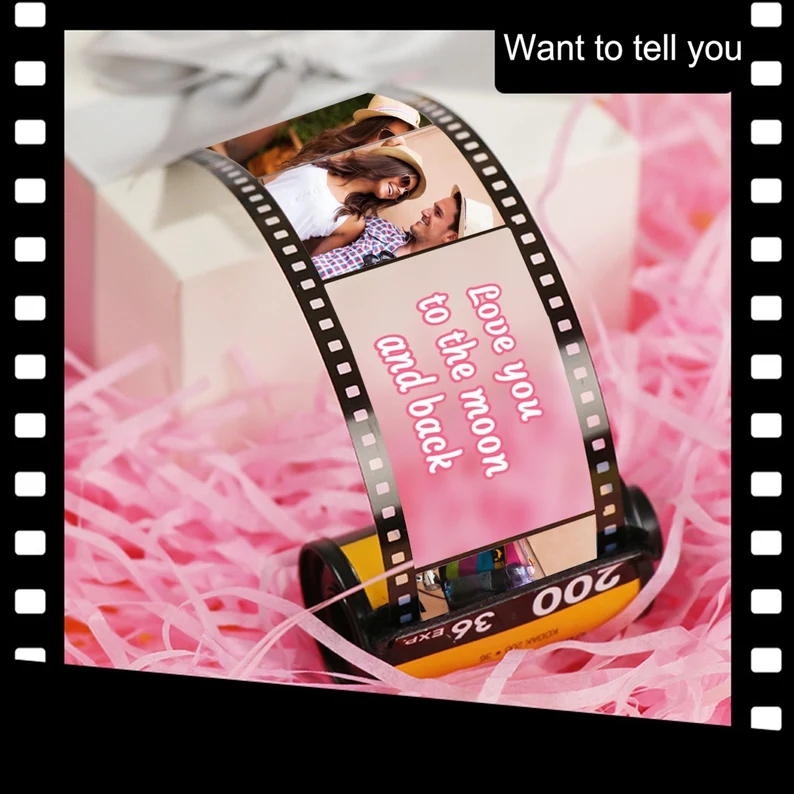 custom love memory photo reel keychain with message