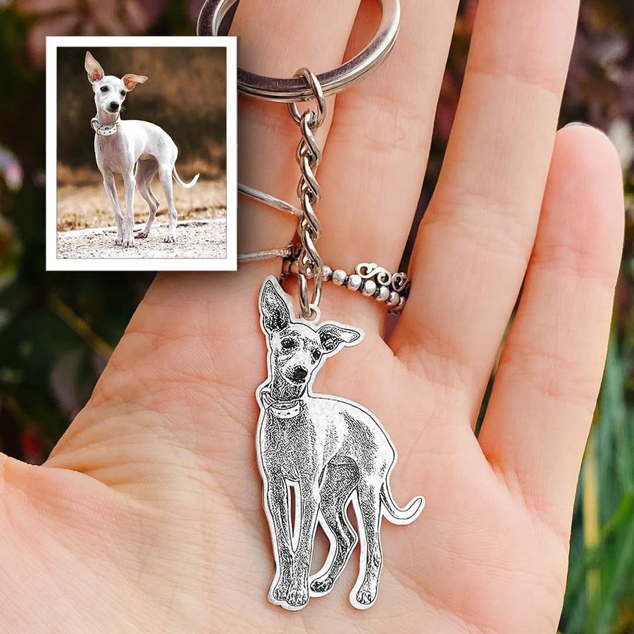 silver 925 engraved dog keychain