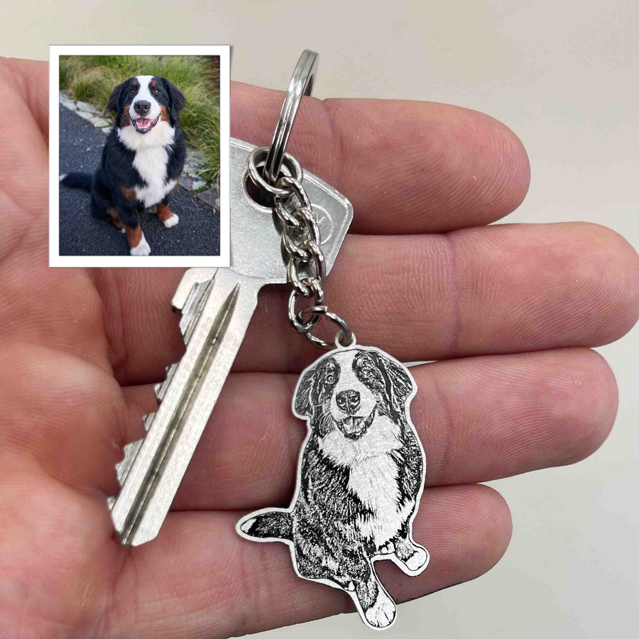 silver 925 engraved dog keychain