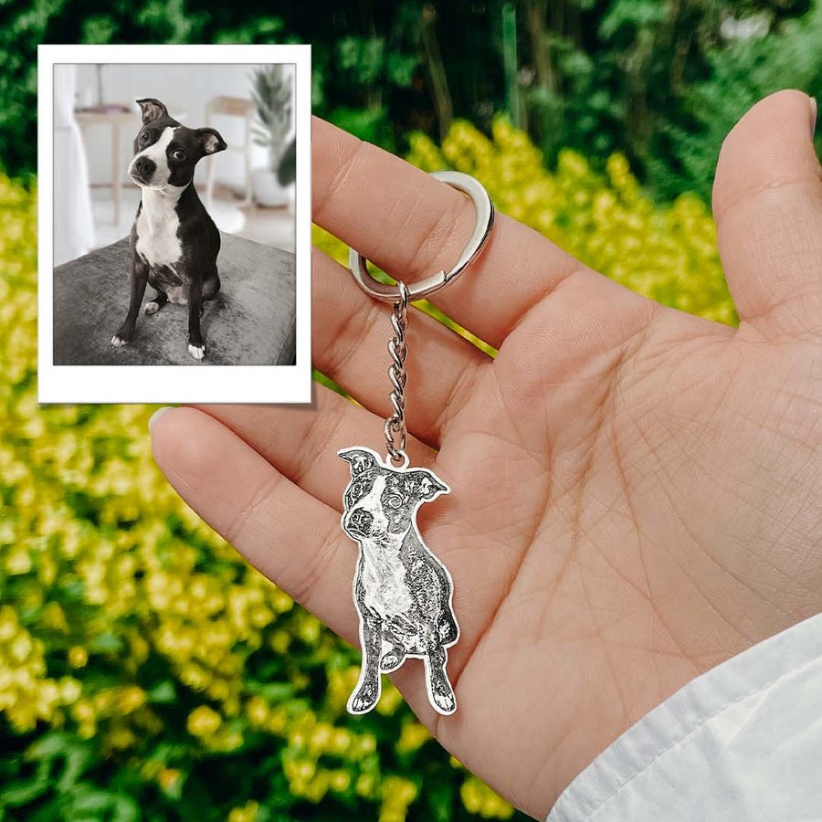 silver 925 engraved dog keychain