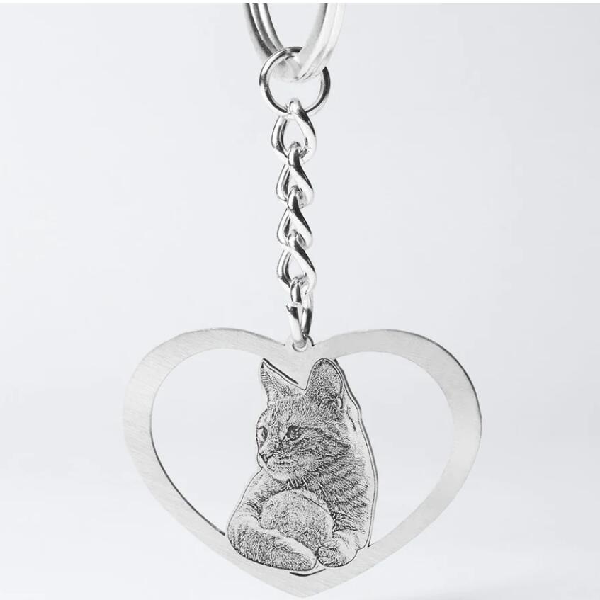 custom silver cat keychain Heart shaped