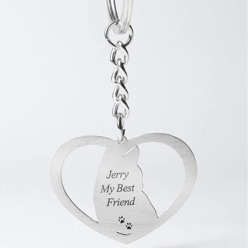 custom silver cat keychain Heart shaped