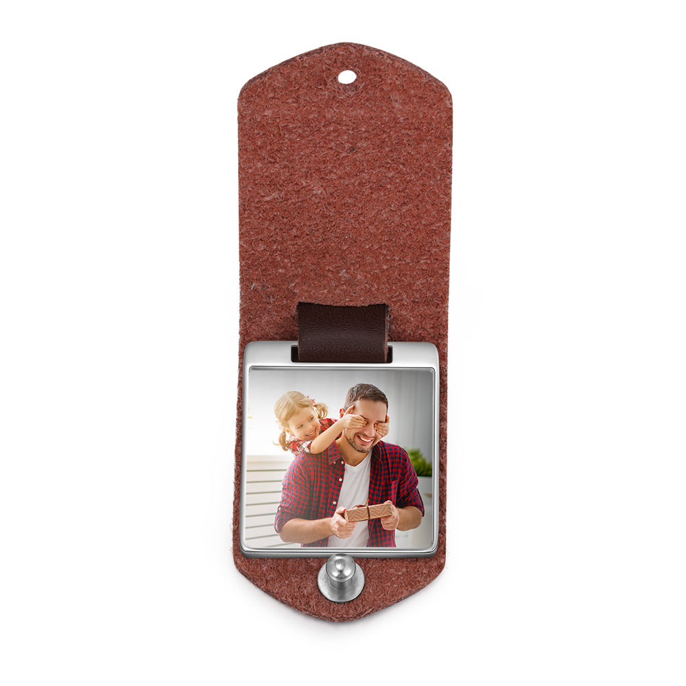Anniversary Date Keychain With Picture For Man Leather