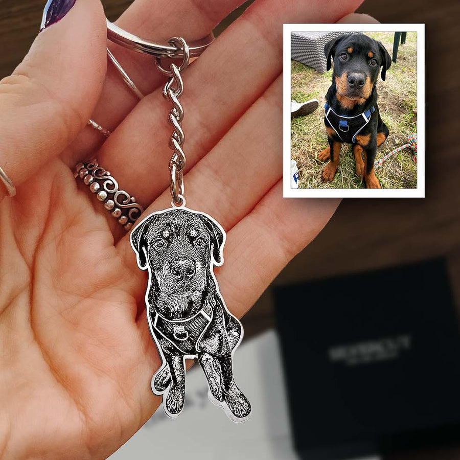 silver 925 engraved dog keychain