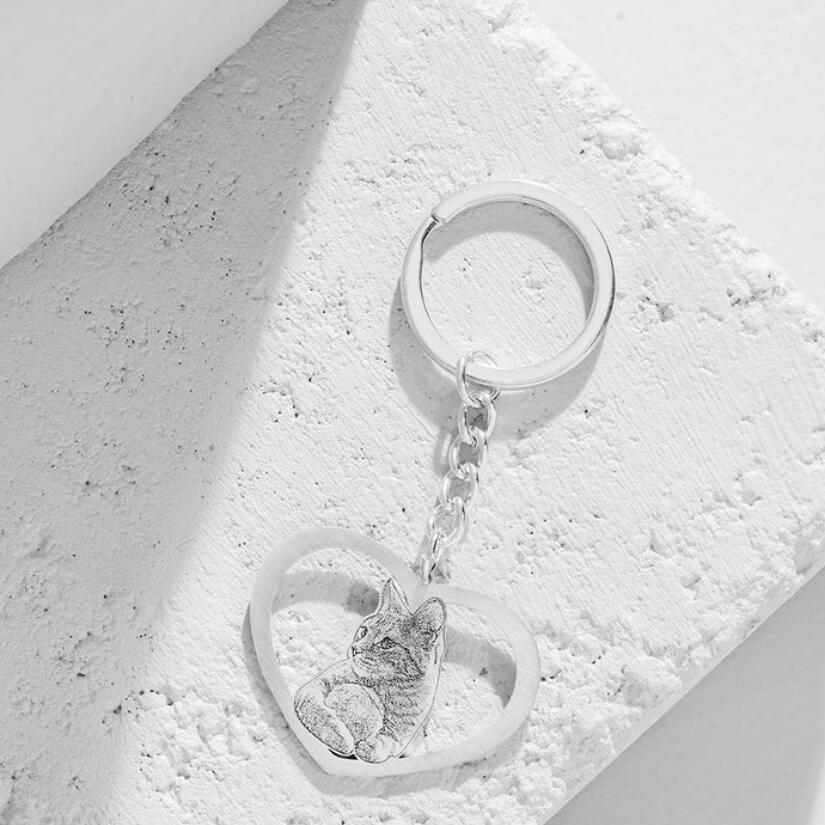 custom silver cat keychain Heart shaped