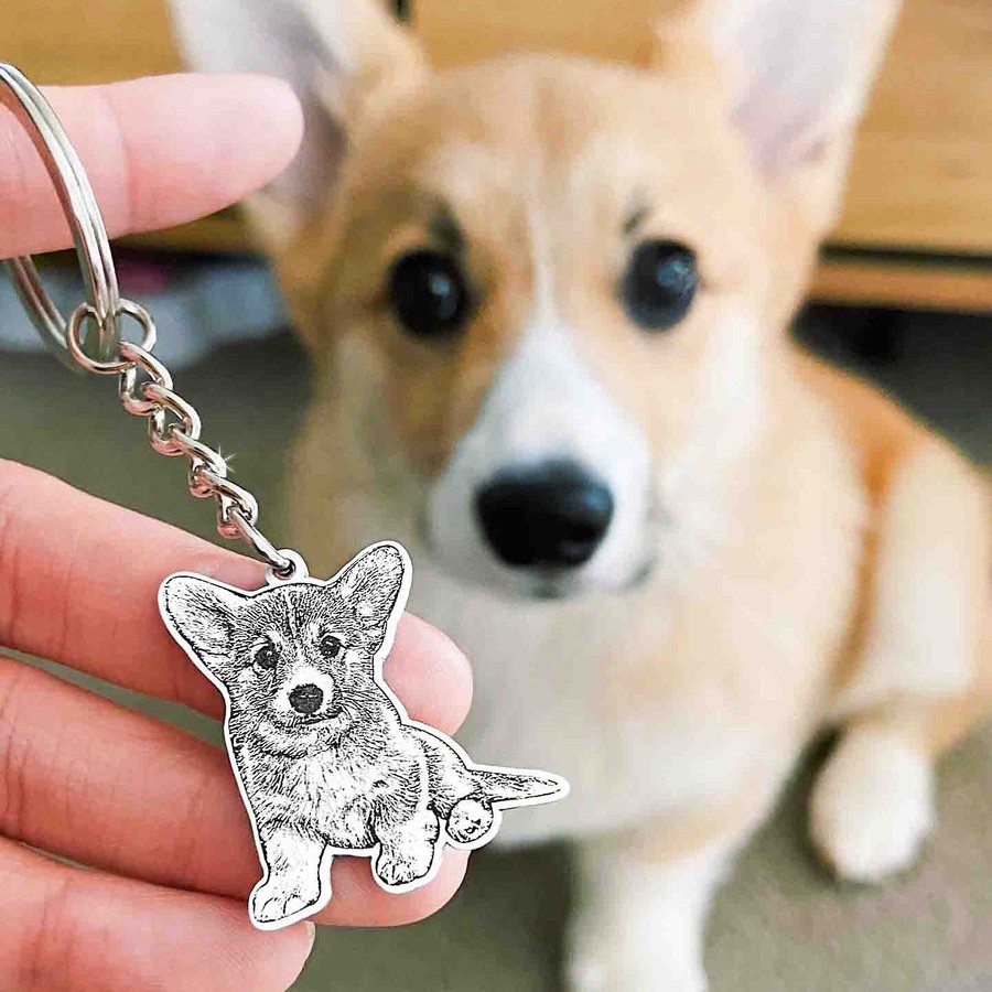 silver 925 engraved dog keychain